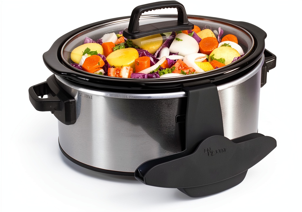 Lid Pocket holder attached to a slow cooker on a countertop