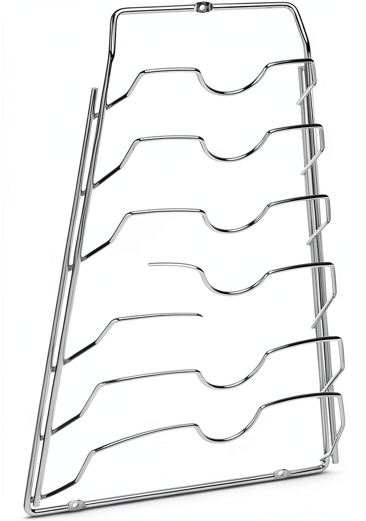 Installing Pot Lid Holder Organize It All Metal Wire Kitchen Cabinet on a wooden countertop
