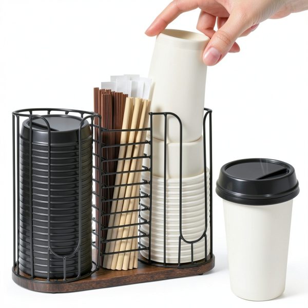Tanggiteck Wood Cup Dispenser Portable Kitchen Storage B-3-3