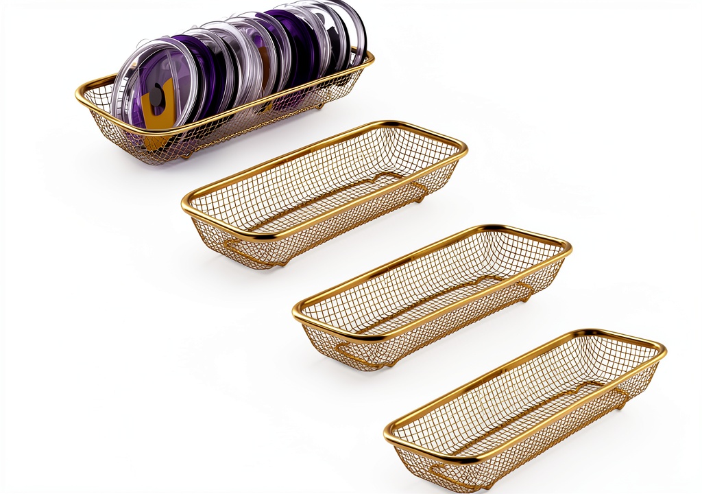 Yoku Made stainless steel lid holder basket in a kitchen cabinet