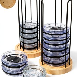 TelKeen Bamboo Cup Lid Holder Detachable Space Saving-0