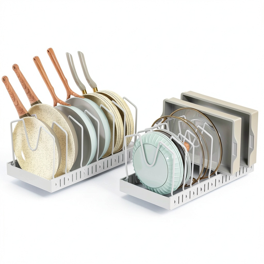 GoMaihe pot lid organizer installed in a kitchen cabinet