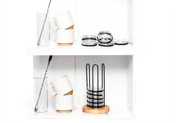 TelKeen Bamboo Cup Lid Holder Detachable Space Saving-4