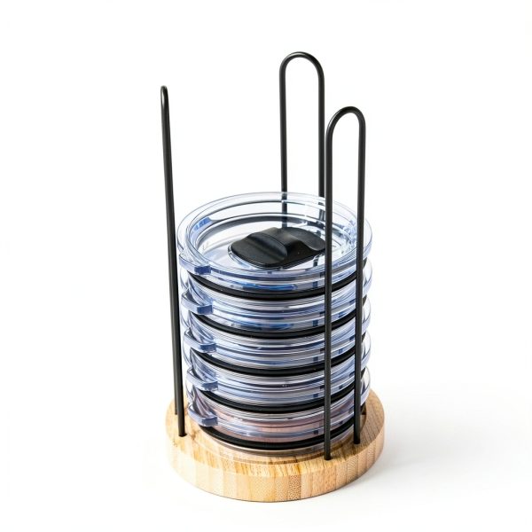 TelKeen Bamboo Cup Lid Holder Detachable Space Saving-2