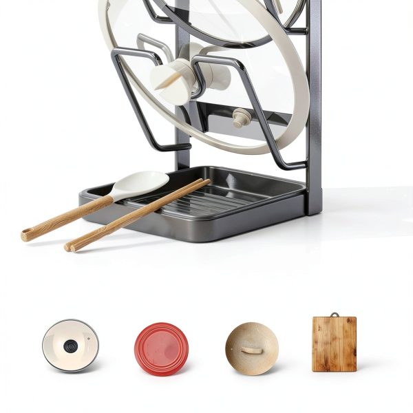 Reyneey Kitchen Pot Lid Storage Rack Portable Gray Metal-4