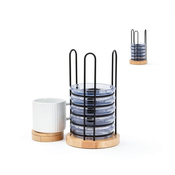 TelKeen Bamboo Cup Lid Holder Detachable Space Saving-5