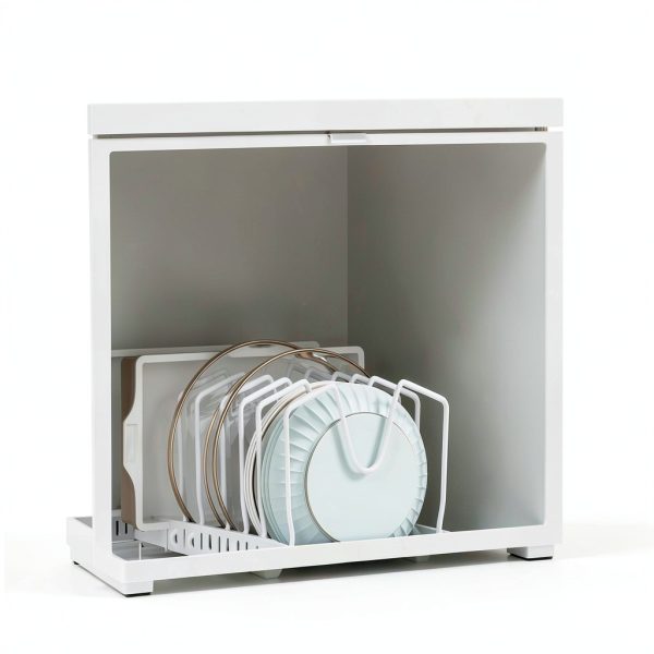 GoMaihe Pull Out Pot Lid Organizer Metal White 2 Pack-2