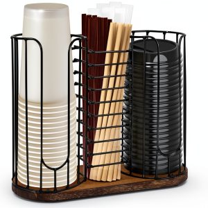 Tanggiteck Wood Cup Dispenser Portable Kitchen Storage B-3-0