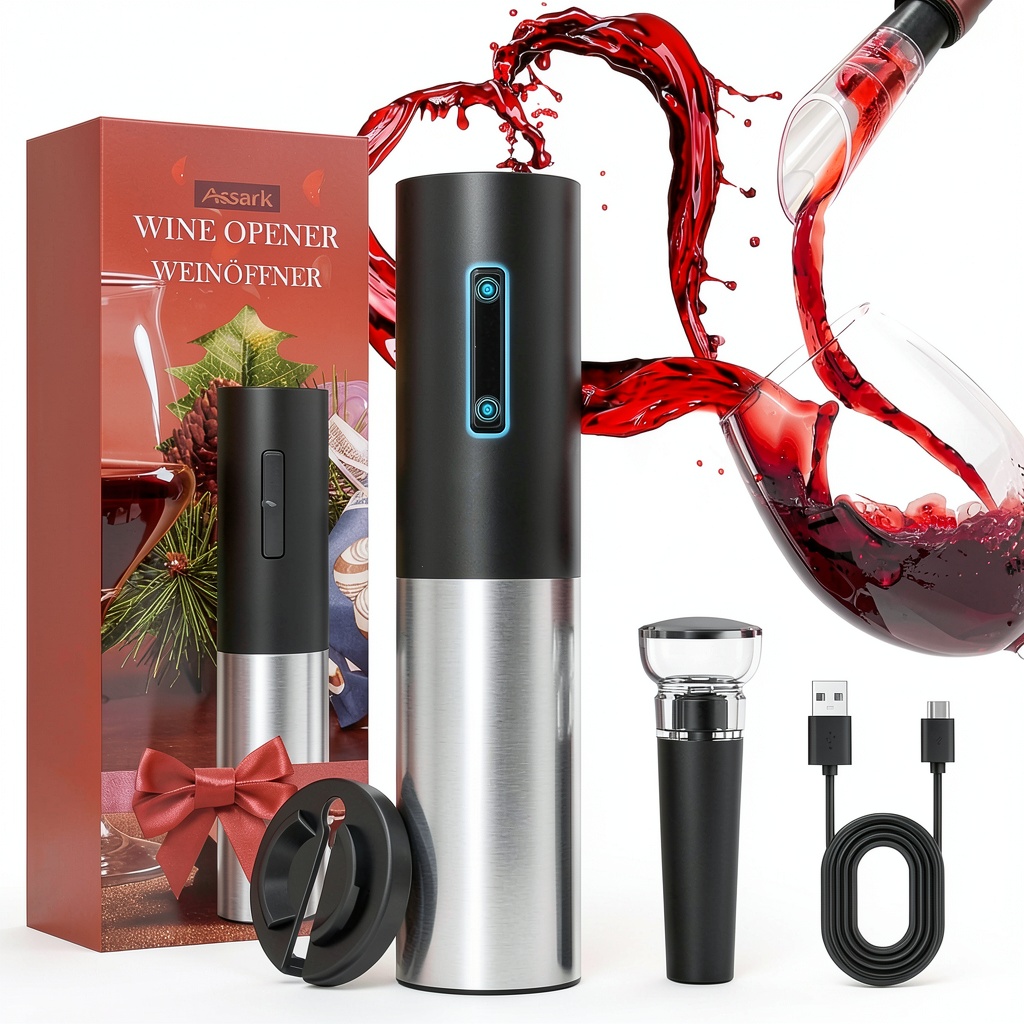 Assark electric wine opener being used at a dinner party