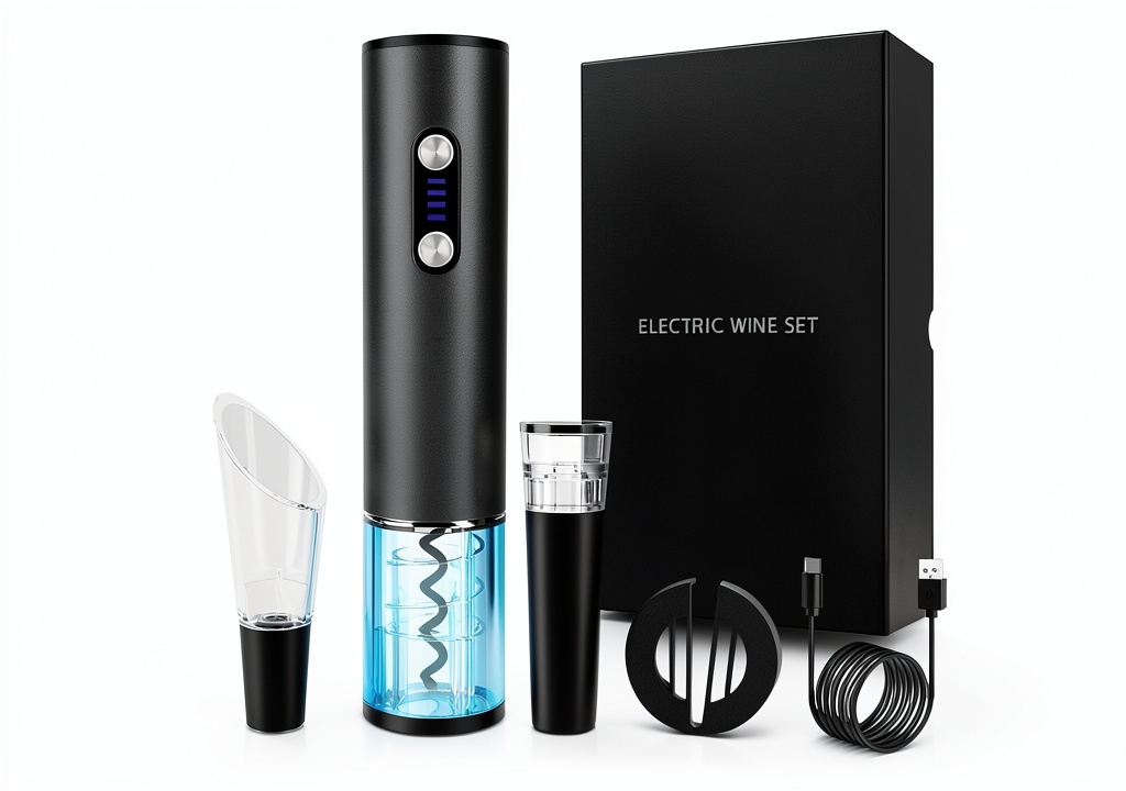 Electric wine bottle opener in use