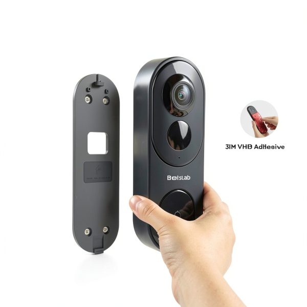 BOTSLAB 5MP Wireless Video Doorbell Camera,180° Head-to-Toe View, AI Motion Detection, VR Mode, Battery or Wired Powered, Easy Installation, Weatherproof, No Monthly Fee, 2.4GHz WiFi-4
